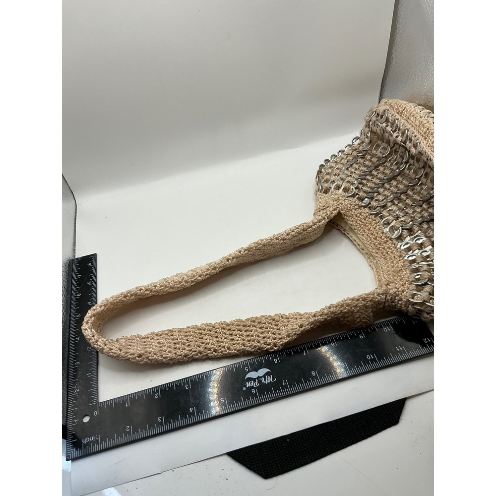 Handmade Soda Pop Tab Crochet Shoulder Bag Beige Metallic Recycled Eco Friendly - Picture 8 of 13